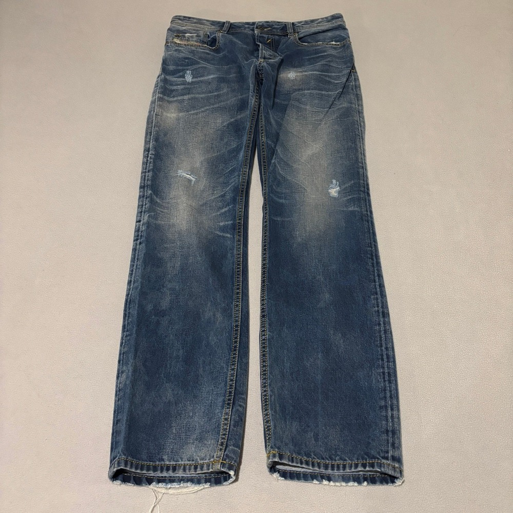 Diesel‎ Mens 31x32 Waykee Regular Straight Jeans Blue Distressed Wash Streetwear